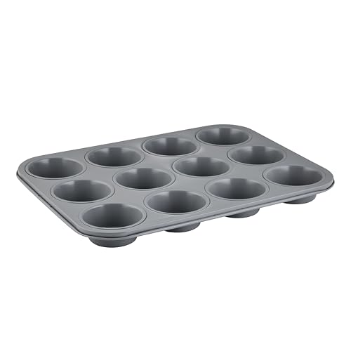 Wiltshire Colour Rush 12 Cup Muffin Tray, Shale Grey, PFOA PTFE Free - Cupcake Mould, Non-Stick Coating, Rectangular Coated Baking Tin, Sheet Steel Bakeware, Carbon Steel, 7x3cm Cup size