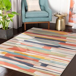 Livabliss Anais Geometric Rug, Kitchen – 140x200 cm, Orange, Blue & Beige