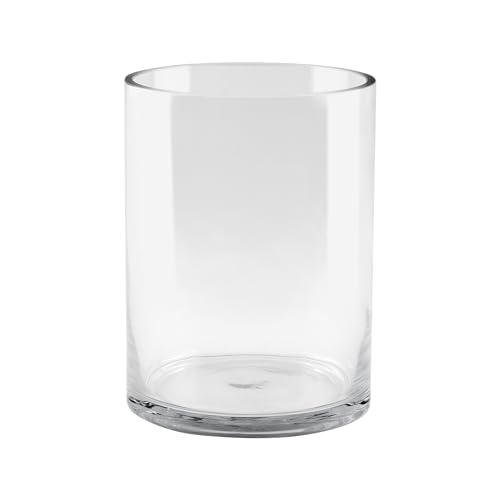 "6"" Wide 8"" High Large Hand Blown Sturdy Clear Cylinder Glass Vase, Centerpiece Flower Vase for Rose, Tulip, Boquets, Hurricane Candle Holder (1, 6""x8"")"