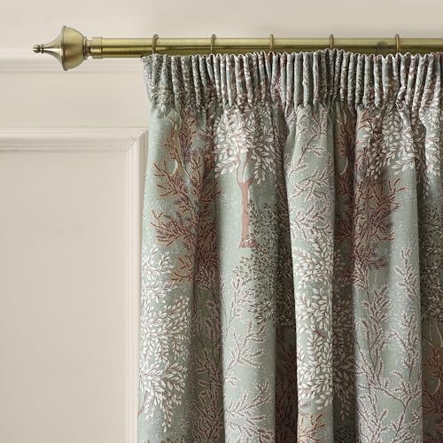 Catherine Lansfield Woodland Trees 46x54 Inch Lined Pencil Pleat Curtains Two Panels Green