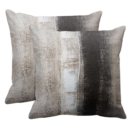 Emvency Set of 2 Brown Beige Painting Throw Pillow Covers Contemporary Abstract Design Retro Decorative Pillow Case Home Decor Standard Square 18x18 Inch Cushion Pillowcase