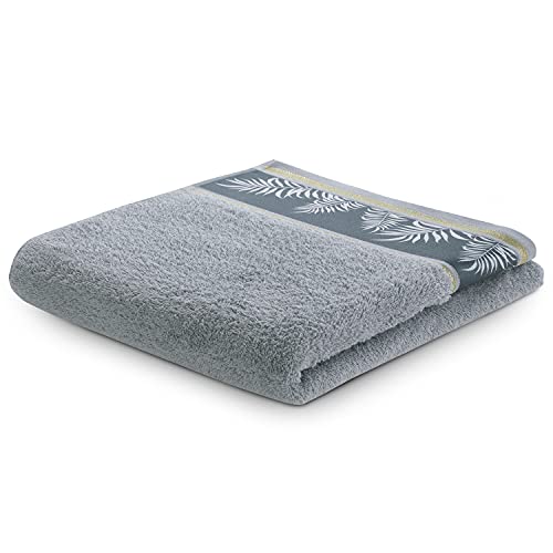 AmeliaHome Bath Towel 100% Cotton 70 x 140 cm Border Fern Grey Silver Pavos