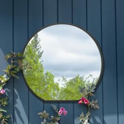 "The Circulus - Black Framed Flat Bottom Circular Garden Wall Mirror - Perfect for the Mantle! 33"" X 31"" (84CM X 80CM)"