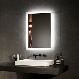 EMKE Bathroom Mirror with LED Lights - 450x600mm Backlit LED Illuminated Vertical Bathroom Mirror with Demister Heat Pad, Makeup Vanity Touch Mirror with LED Lights