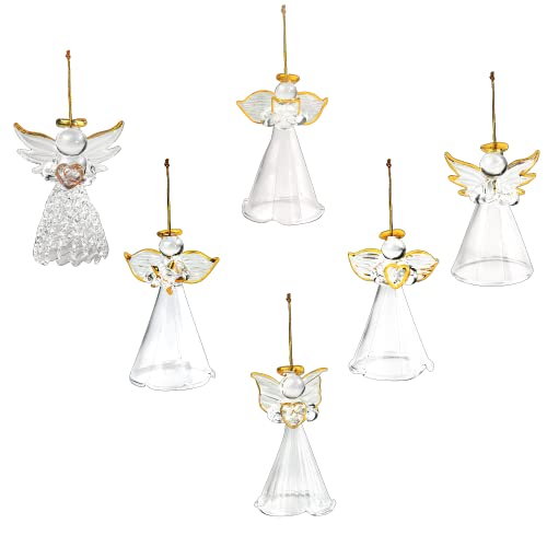 "4E's Novelty Set of 24 Glass Christmas Tree Angels Assorted 6 Designs - 2.5"" Clear"