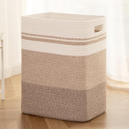 OIAHOMY Rectangle Laundry Basket, Large Laundry Hamper with Handles, Cotton Blanket Basket for Living room, Woven Decorative Storage Basket for Clothes,Pillows-16x13x22in-Gradient Yellow