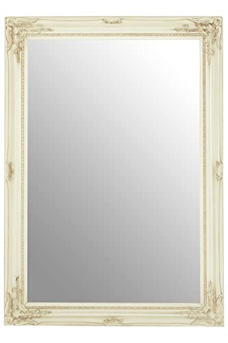 Premier Housewares Rectangular Wall Mirror/Classic Mirrors For Bathroom/Bedroom/Garden Walls Fancy Wall Mounted Mirrors For Hallway With Bone White Finish 88 x 5 x 118