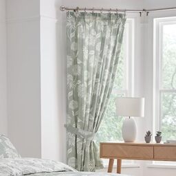 "Dreams & Drapes - Green Chrysanthemum Pleated Curtains W66 x L72"" (168 x 183cm) - 2x Panels & Tie Backs - Vintage Floral Drapes - Botanical Pencil Pleat in Sage Green"