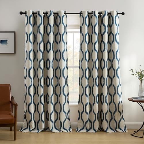 "Elrene Home Fashions Renzo Ikat Geometric Room-Darkening Window Curtain, Living Room and Bedroom Drape with Grommets, 52"" x 84"", 1 Panel, Indigo"
