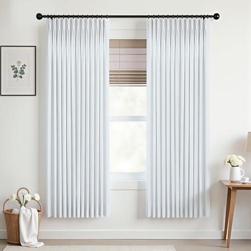 Mrs.Naturall 42x72 Inches Long 2 Panels Set Pinch Pleated Linen Blackout Curtains,White