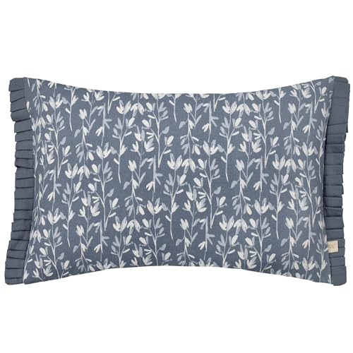 furn. Wylder Belle Polyester Filled Cushion – Nature Inspired Floral Cotton Pleated Trim Decorative Pillow (French Blue – 30x50cm)