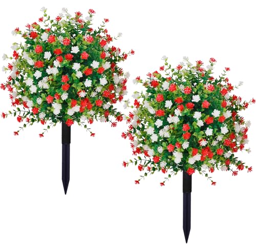 Artificial Ball Trees Red White Flowers for Outdoors