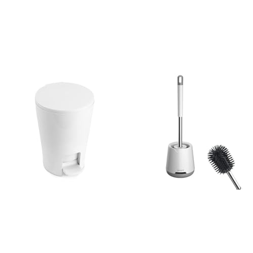 TATAY 4434901 diabolo - Pedal bathroom waste bin, with capacity of 5 l, 28.2 x 19 x 21 cm & Ibergrif M34152 Silicone Toilet Brushes & Holders, Deep Cleaner
