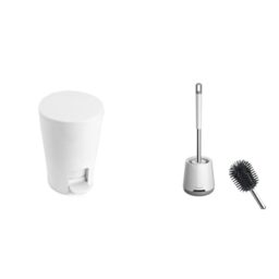 TATAY 4434901 diabolo - Pedal bathroom waste bin, with capacity of 5 l, 28.2 x 19 x 21 cm & Ibergrif M34152 Silicone Toilet Brushes & Holders, Deep Cleaner
