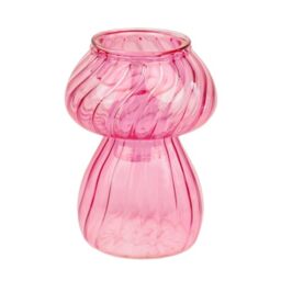 Pink Mushroom Shaped Glass Candlestick Holder - Bud Vase - Elegant Christmas Table Decorations - Xmas Gift for Her or Him Home Décor, Stocking Filler, Secret Santa - by Talking Tables - Size:11.5cm