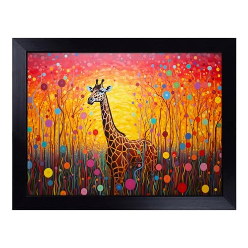 Lap Tray with Bean Bag Cushion, Giraffe Colour Field - Handmade in the UK, Raised Wooden Edge, Padded Cushion, Heat-Resistant Wipe-Clean Surface, for Meals, Laptops and Crafts