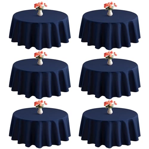 joybest 6 Pack Round Tablecloths 90 Inch Polyester Table Cloth, Stain and Wrinkle Resistant Washable Fabric Table Cover for Wedding, Party, Reception, Banquet, Dining Table, Navy Blue