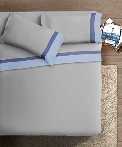 Ipersan Double Bed Sheet Set, 100% Cotton, 1 Flat Sheet 260 x 290 cm + 1 Fitted Sheet 180 x 200 cm + 2 Pillowcases 83 x 52 cm, with Double Satin Frill, Made in Europe
