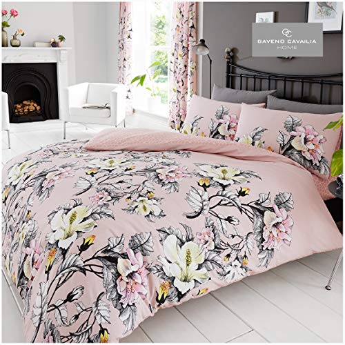 Gaveno Cavailia Luxurious Eden Bed Set with Duvet Cover and Pillow Case, Polyester-Cotton, Pink, Double