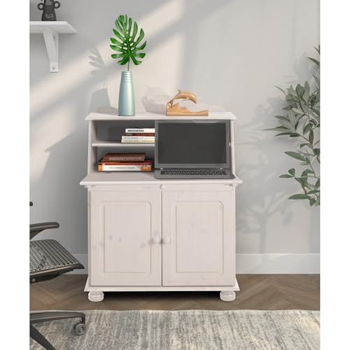 Mette Secretary Desk in White Lacquer – Compact Writing Desk with Country House Style in Solid Pine – 82 × 39 × 107 cm (W x D x H)