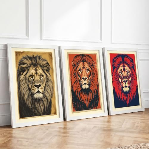 Lion's Noble Portrait Eclectic Set of 3 Framed Wall Art Prints A4