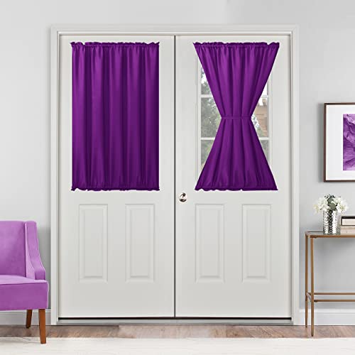 Hiasan French Door Curtains Privacy, Rod Pocket Semi Sheer Front Curtain for Door Window, 1 Panel (Royal Purple, W 52 inch x L 40 inch)