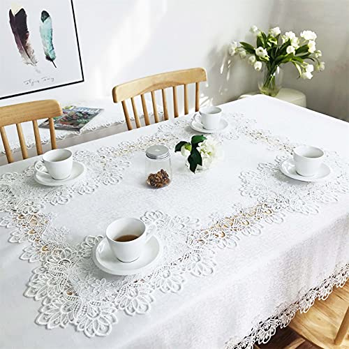 BrekSdat Lace Tablecloth Fabric Washable Off White 60x120inch - Elegant Decor Table Cover Dining Home Holiday Party Kitchen Easter Christmas Wedding Farmhouse Outdoor and Indoor Home D??cor