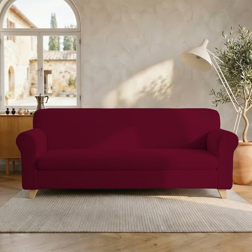 Italian Bed Linen ??? Leslie??? Sofa Cover, 95% Polyester + 5% Elastometer, Bordeaux, 3 Places