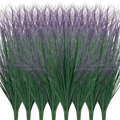 GOOSLA 32 Bundles Artificial Plants Onion Grass Outdoor 17 Inch Tall Fake Shrubs Wheat Grass UV Resistant Greenery Stems Faux Bushes Plant for Indoor Outdoor Garden Office Home Decor???Purple Tail???