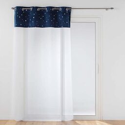 Douceur d'Intérieur, Net Curtain with Eyelets 140 x 280 cm Blue, Sandblasted with Velvet Top Glow in the Dark Moonlight