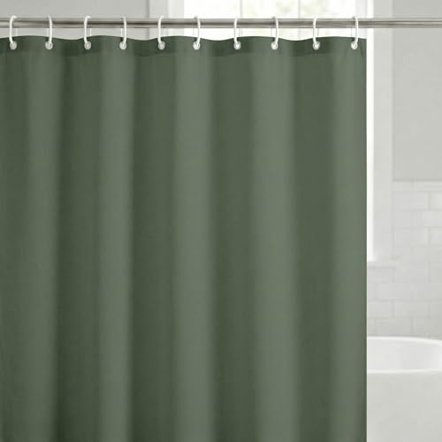 Americanflat 71x74 Solid Green Shower Curtain - 100% Polyester, Water-Resistant Bath Curtain with Metal Grommets and 12 Rings - Long Shower Curtains for Bathroom