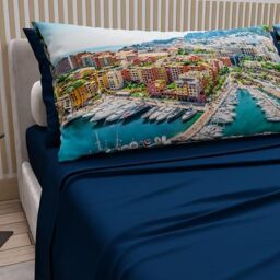 PETTI Artigiani Italiani - Cotton Sheets with Pillowcases in Digital Print, Single Sheet, Monaco Blue Night Pattern, 100% Made in Italy