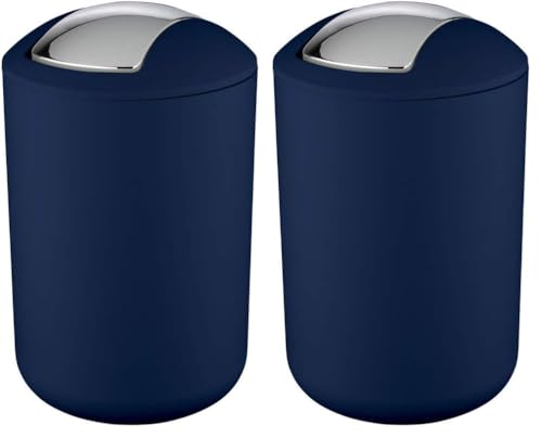 WENKO Brasil Swing Cover Bin, TPE, Dark Blue, 19.5 x 19.5 x 31 cm (Pack of 2)