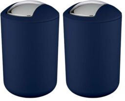 WENKO Brasil Swing Cover Bin, TPE, Dark Blue, 19.5 x 19.5 x 31 cm (Pack of 2)