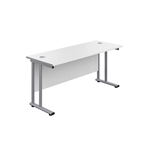 Office Hippo Heavy Duty Rectangular Cantilever Office Desk, Home Office Desk, Office Table, Integrated Cable Ports, PC Desk For Office or Home, 5 Yr Wty - Silver Frame/White Top, 120cm x 60cm