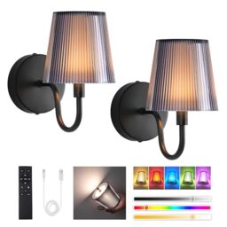 LuminexDesigns Wall Lights, Rechargeable Wall Lights for Living Room, RGB & 3 Colour Temperatures, Dimmable Wireless Picture Lights for Wall, Touch Light with Remote, for Stair Hallway-2Packs