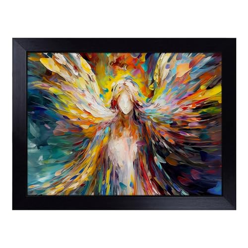 Lap Tray with Bean Bag Cushion, Angel Abstract - Handmade in the UK, Raised Wooden Edge, Padded Cushion, Heat-Resistant Wipe-Clean Surface, for Meals, Laptops and Crafts
