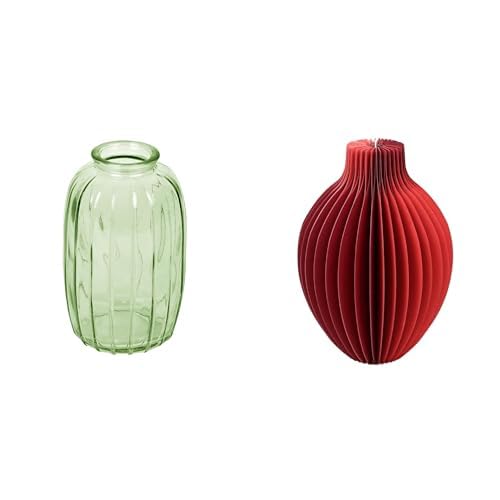 Talking Tables Green Glass Bud Vase for flowers, s & Talking Tables Rote Wabenpapier-Vase mit Glasfläsc Table Decor Bundle