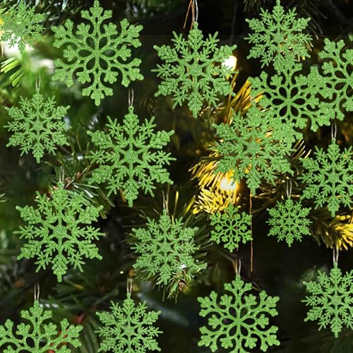 36pcs Christmas Lime Green Snowflake Ornaments???Plastic Lime Green Snow Flakes Hanging Ornaments for Christmas Tree Decor Winter Wonderland Frozen Birthday Party Holiday Home Decor Craft Snowflake