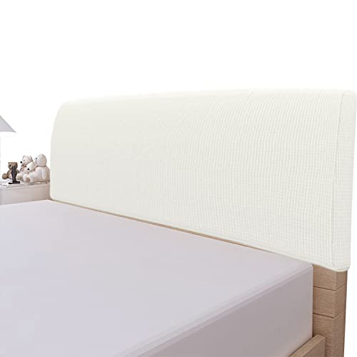 Easy-Going Stretch Bed Headboard Slipcover, Small Square Jacquard Furniture Cover, Dustproof Protector Cover for Bedroom Decor (King, Cream)