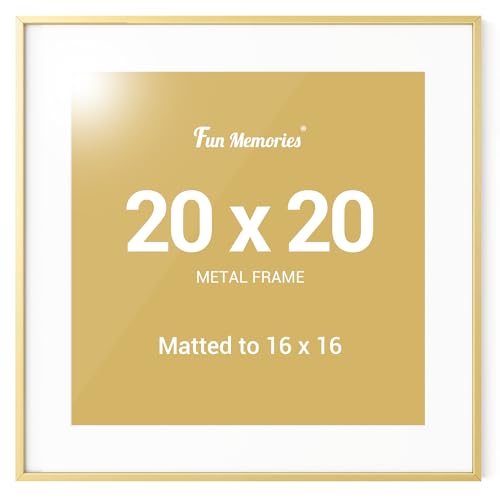 Fun Memories 20x20 Gold Frame - 20x20 Picture Frames Matted to 16x16 - Square Photo Frame, Wall Hook Hanging Hardware Included