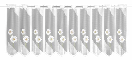 Gardinia Bistro Curtain Jacquard Daisy Flowers White 145 x 50 cm