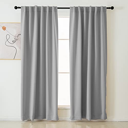 "Pickluc Blackout Curtains 84 Inches Long 2 Panels, Black Out Drapes for Bedroom or Living Room, Back Tab and Rod Pocket Top, Set of Two, Light Grey, 52"" Wide and 84"" Length."