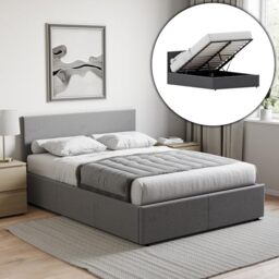Vida Designs Veronica Double Ottoman Bed Frame - Dark Grey Linen - 82 H X 144 W x 200 D cm (4ft6) - Upholstered Linen Headboard - Gas-Lift - Large Storage - Slatted Base - Premium Bedroom Furniture