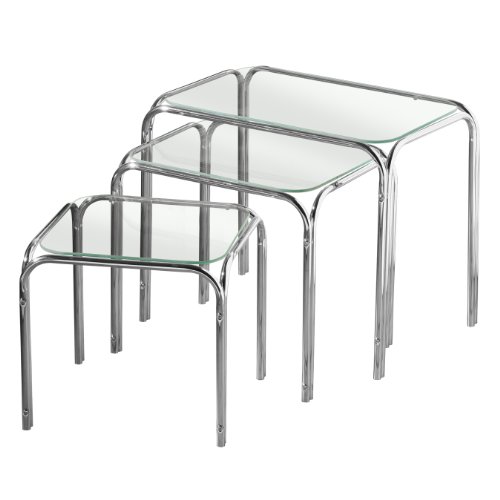 Premier Housewares Nest of Tables with Glass Top and Chrome Legs, Set of 3, 39 x 46 x 30 cm