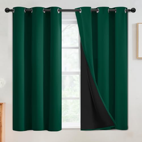 SimpleHome Dark Green 100% Blackout Curtains Room Darkening Living Room 54 - Curtains for Bedroom,Thermal Insulated Grommet Window Drapes,Curtains for Living Room with Black Back,42 x 54 Inch,2 Panels