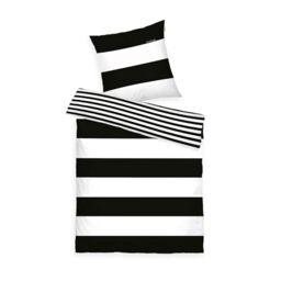 TOM TAILOR Renforce Bed Linen 80 x 80 cm + 135 x 200 cm, 100% Cotton/Renforcé, Reversible Pattern and Branded Zipper, Siena White, Black