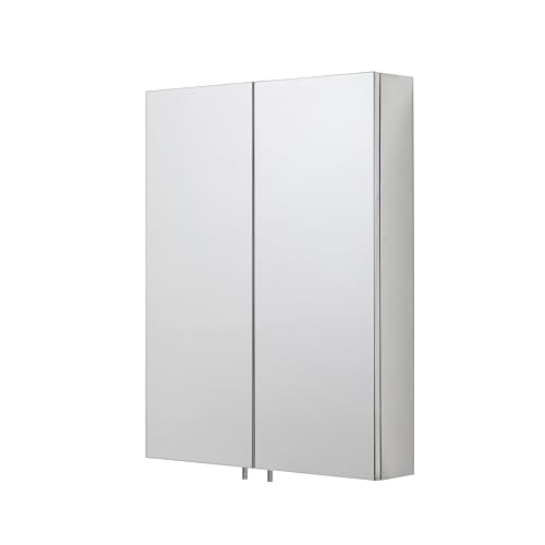 Croydex Anton Stainless Steel Bathroom Mirror Cabinet - Medium Double Door Bathroom Sink Cabinet with Two Adjustable Shelves and Fully Assembled (67x50cm)