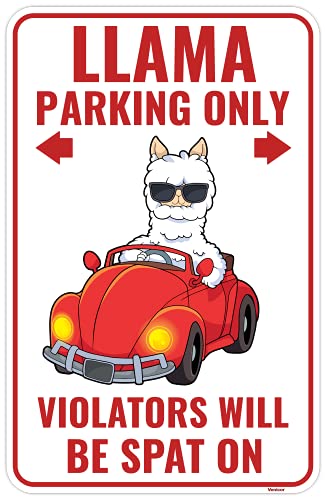 Venicor Llama Parking Only Sign - 9 x 14 Inches - Aluminum - Llama Gifts for Women - Llama Decor - Lama Alpaca Stuffed Animal Party Decorations Stuff Stickers Pillow Socks Keychain Toy Slippers