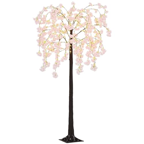 HOMCOM 6ft Cherry Blossom Tree Light with 450 Warm White LED Lights, Artificial Tree for Indoor, Party, Wedding, Christmas, Home Decoration, Pink